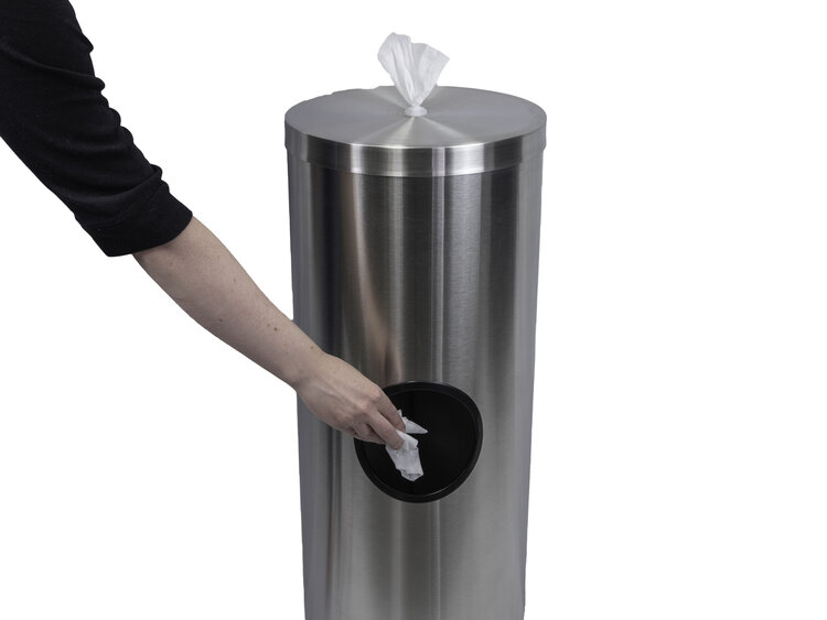 Stainless Steel Wipes Dispenser American Fitness Services   Stainless Steel Wipes Dispenser Arm Tossing Wipe 